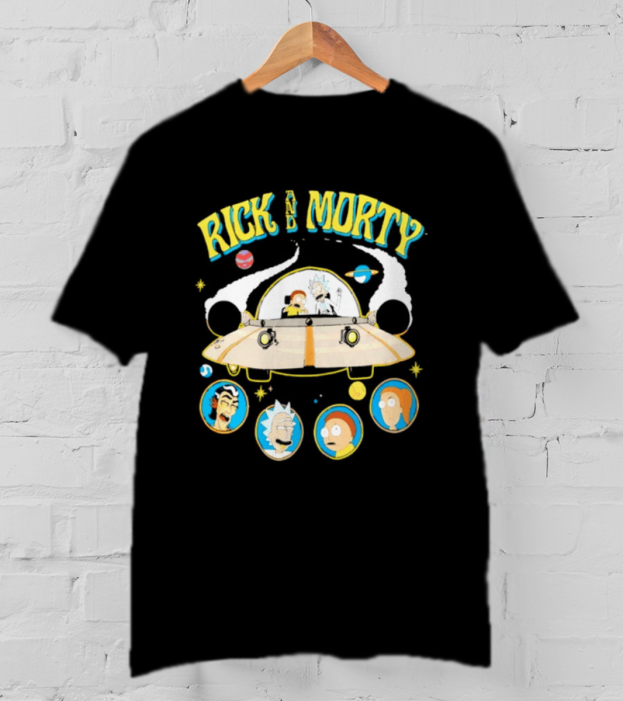 Rick And Morty Space Adventure UFO Characters Planets Adult Swim T-Shirt