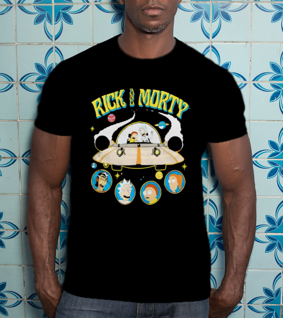 Rick And Morty Space Adventure UFO Characters Planets Adult Swim T-Shirt