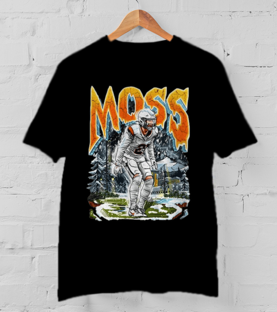 Moss Broncos Country Football Comic Style Winter Sports Scene T-Shirt