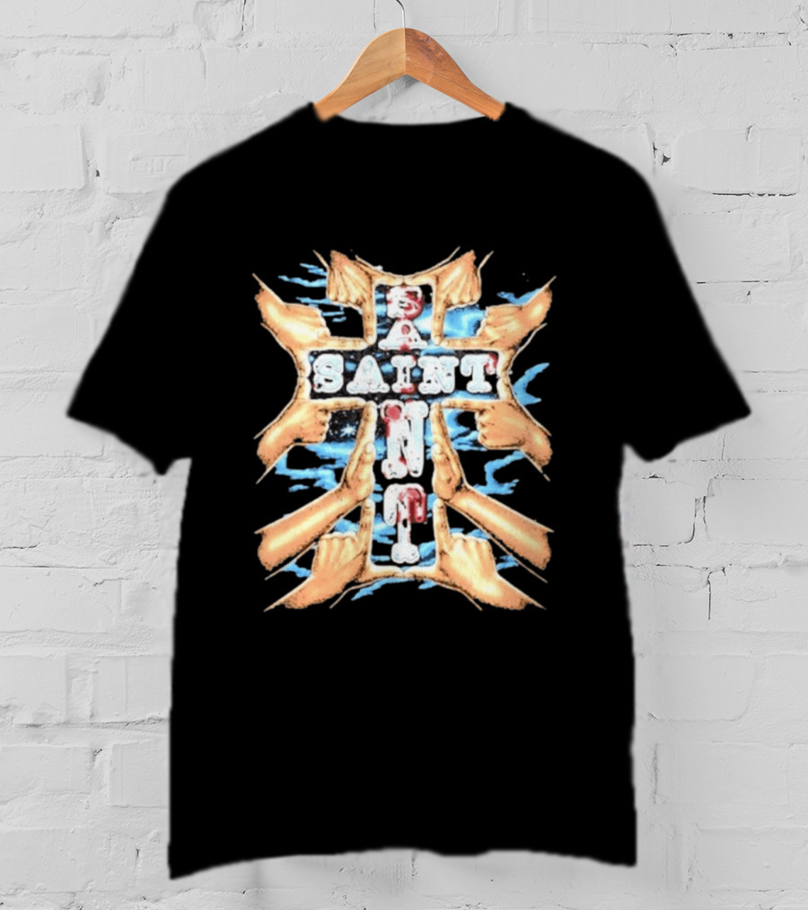 Saint Hands Framing Religious Streetwear Iconography T-Shirt