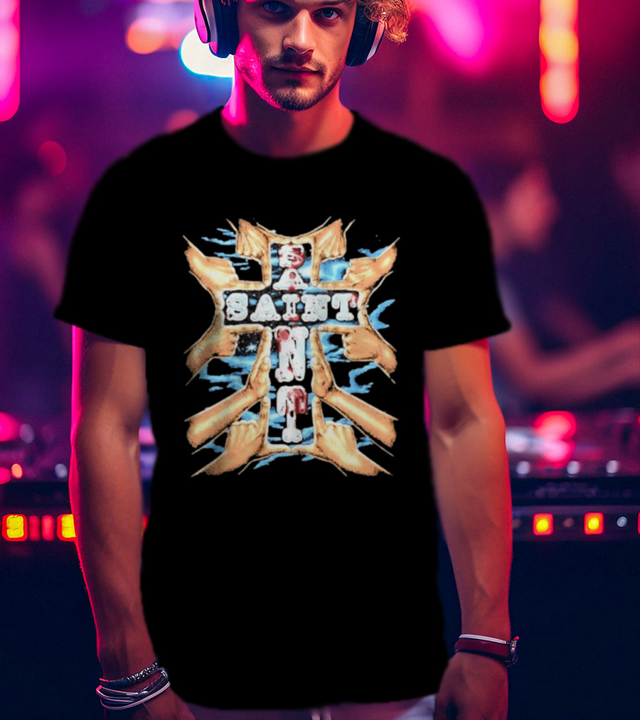 Saint Hands Framing Religious Streetwear Iconography T-Shirt