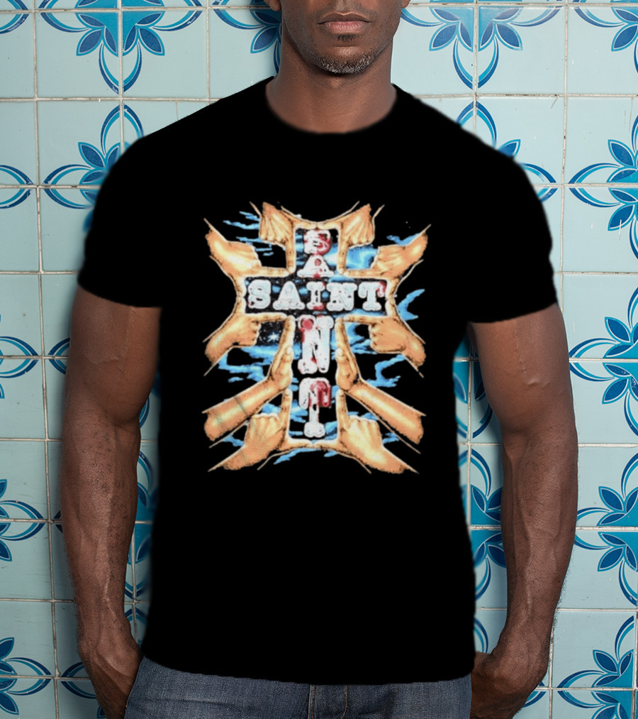 Saint Hands Framing Religious Streetwear Iconography T-Shirt