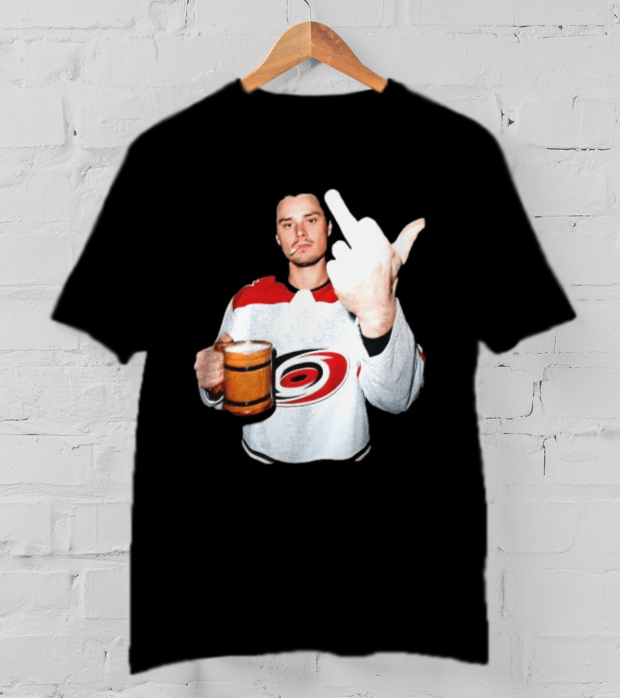 Sebastian Aho Carolina Hurricanes Wooden Beer Middle Finger Gesture T-Shirt