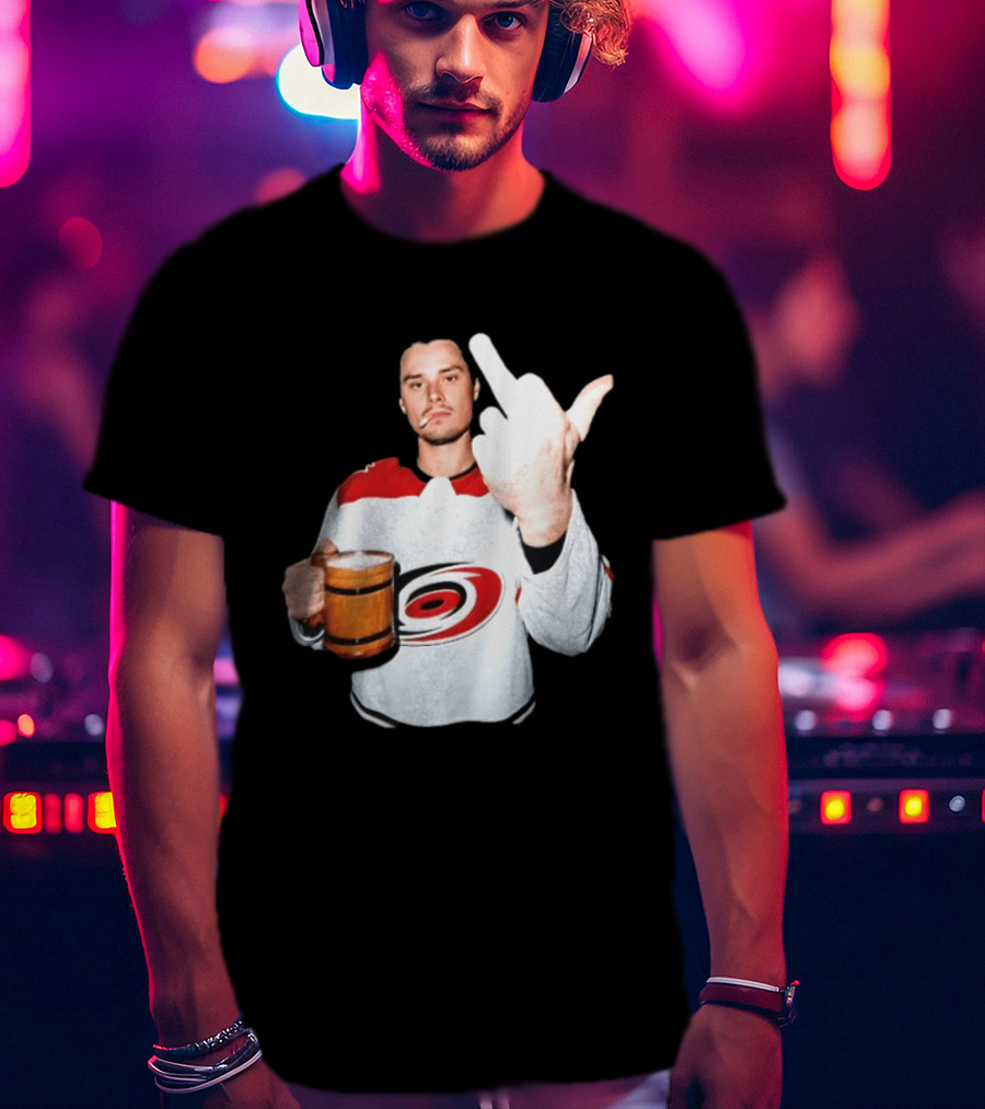 Sebastian Aho Carolina Hurricanes Wooden Beer Middle Finger Gesture T-Shirt