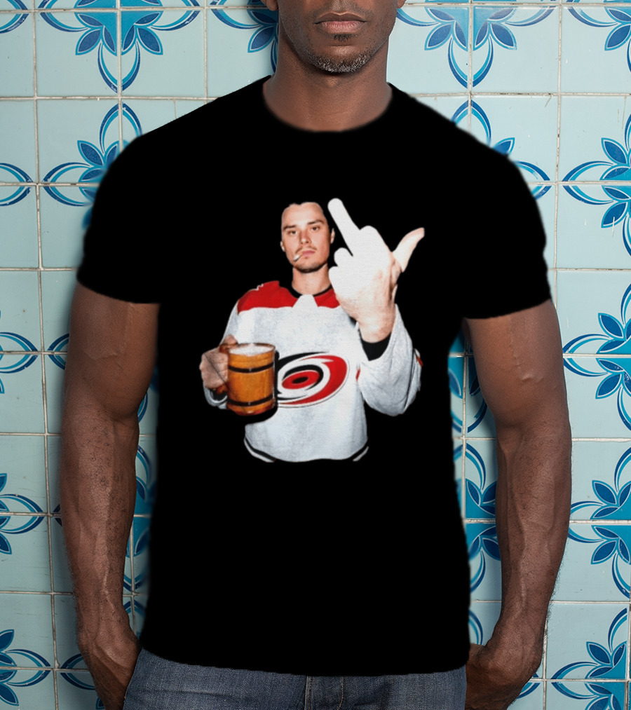 Sebastian Aho Carolina Hurricanes Wooden Beer Middle Finger Gesture T-Shirt