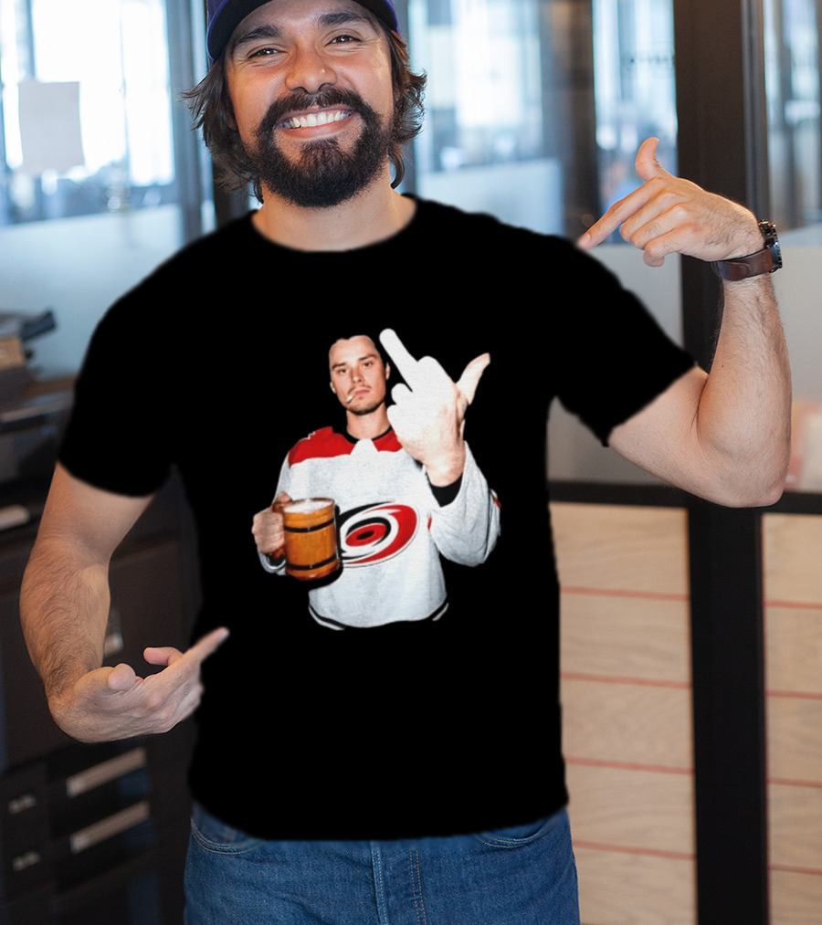 Sebastian Aho Carolina Hurricanes Wooden Beer Middle Finger Gesture T-Shirt