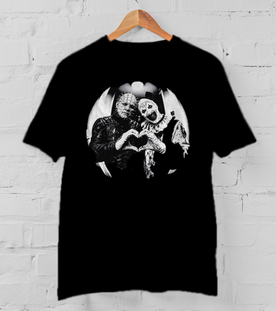Terrifier Clown Heart Gesture With Pinhead T-Shirt