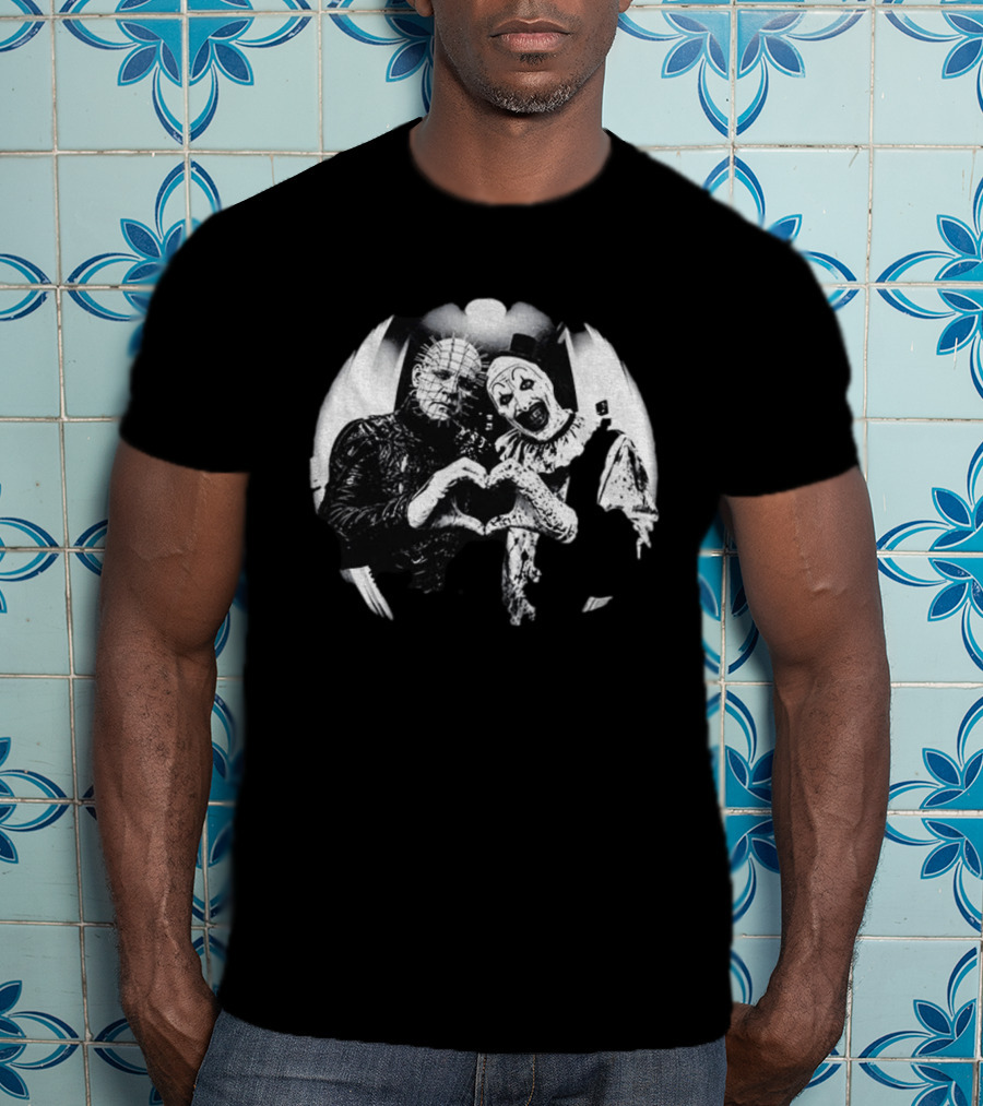 Terrifier Clown Heart Gesture With Pinhead T-Shirt
