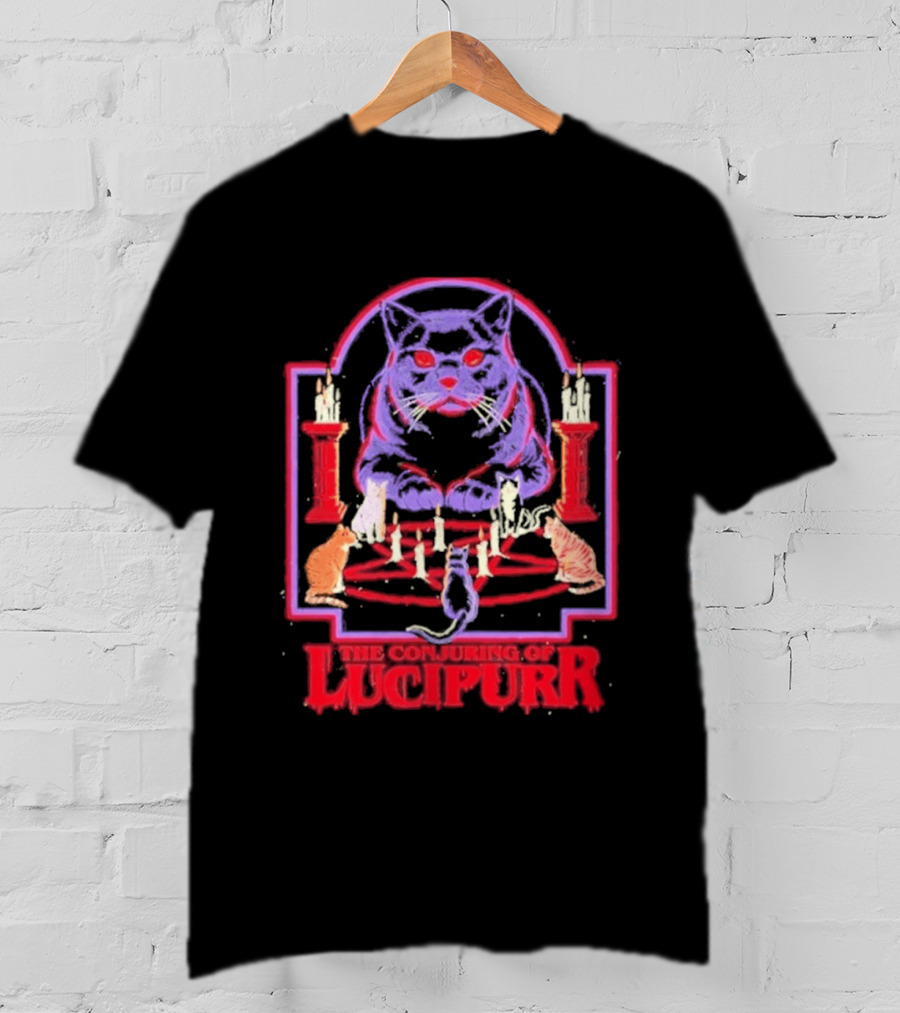 The Conjuring Of Lucipurr Cat Candle Pentagram Ritual T-Shirt