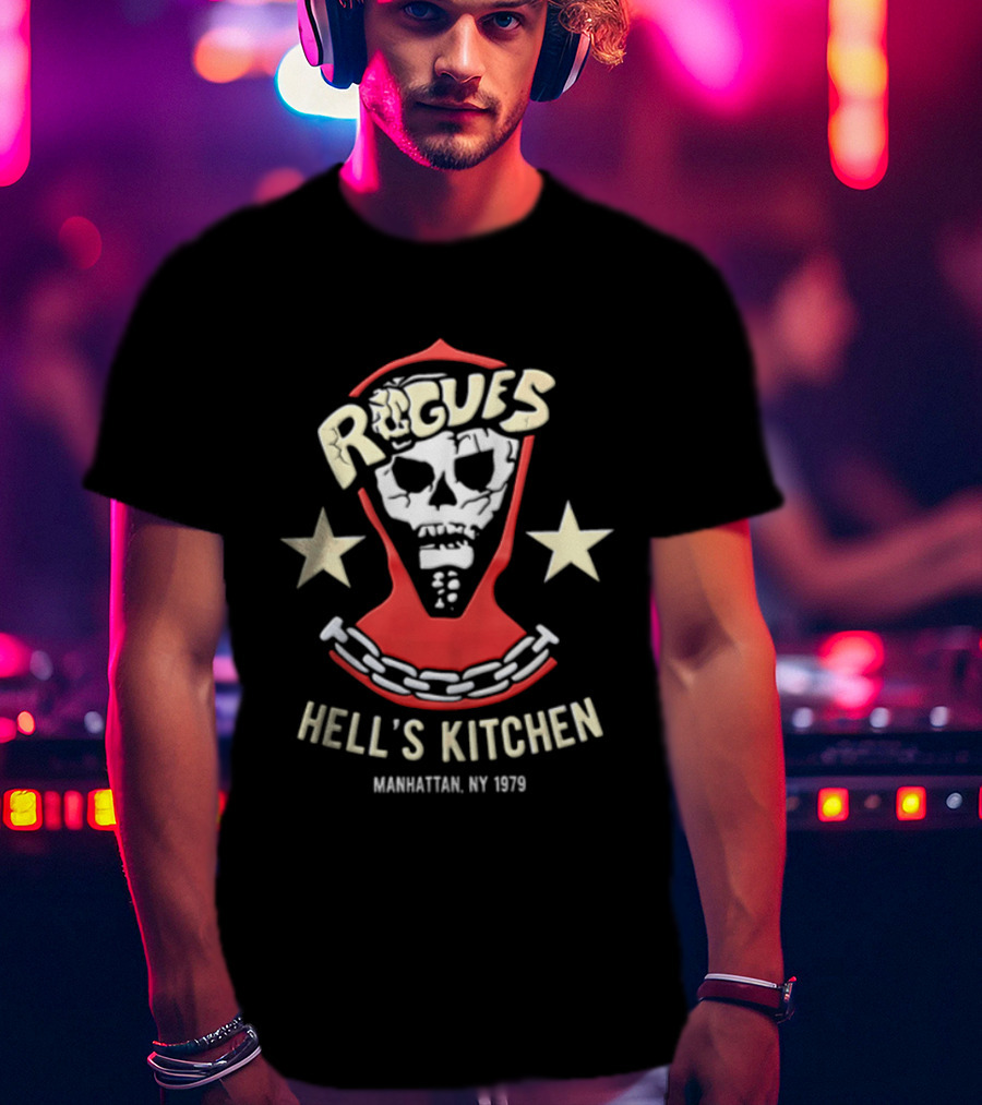 Rogues Skull Hood Chain Stars Hell's Kitchen Manhattan NY 1979 T-Shirt
