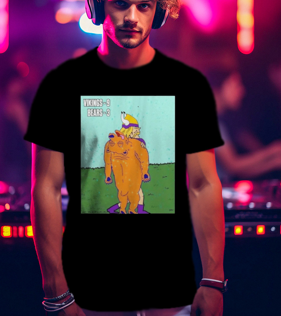 Vikings 9 Bears 3 Cartoon Sports Rivalry Image T-Shirt