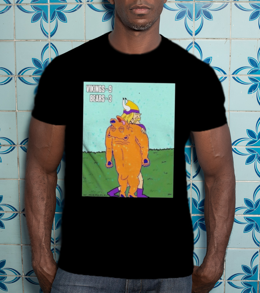 Vikings 9 Bears 3 Cartoon Sports Rivalry Image T-Shirt