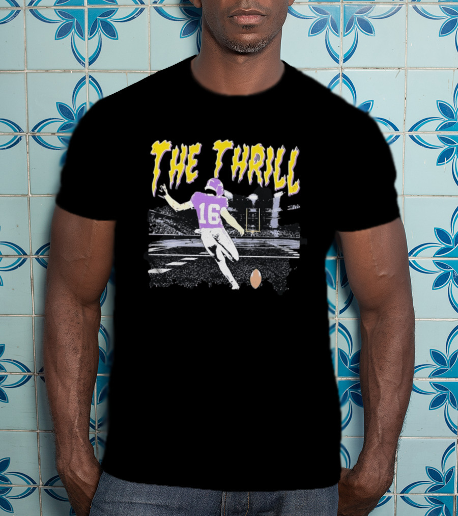 Will Reichard The Thrill 16 Minnesota Vikings Distressed Football T-Shirt