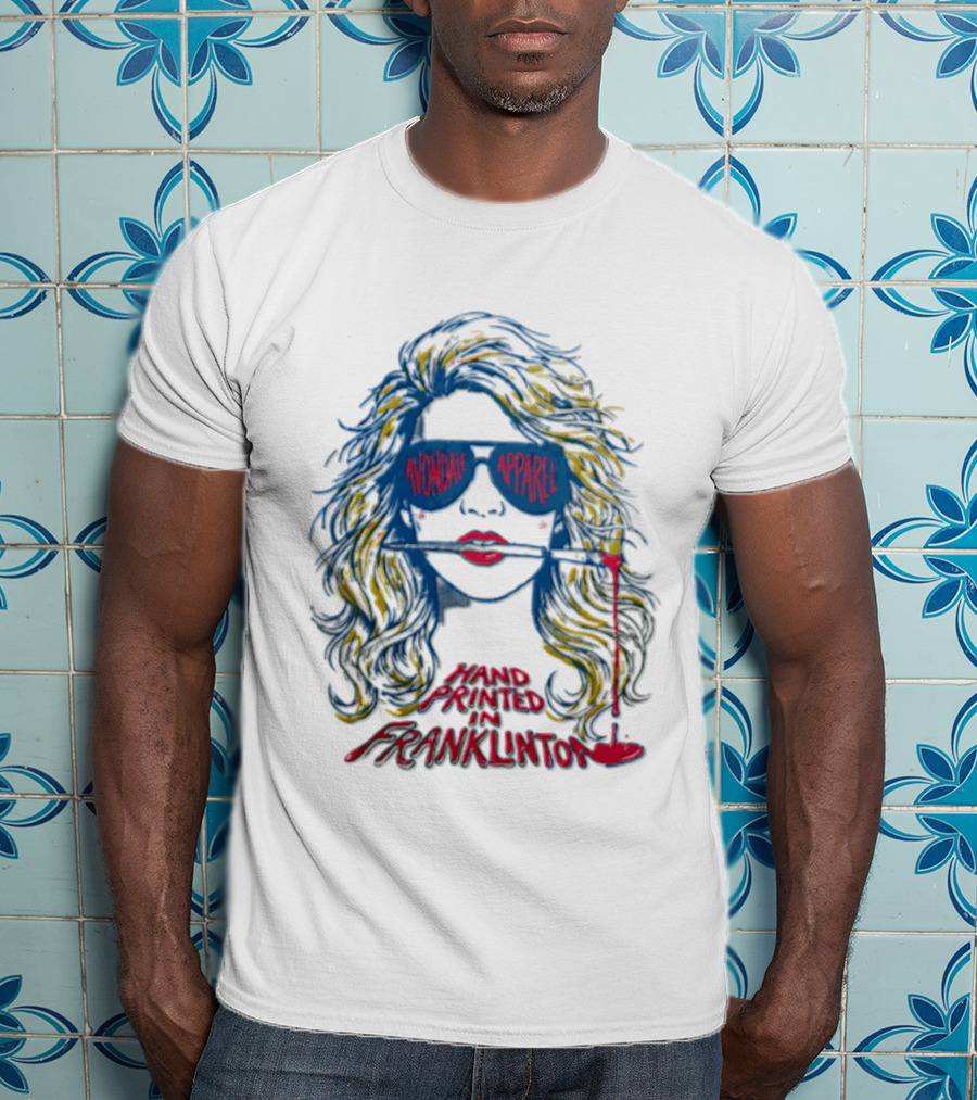 Avondale Apparel Hand Printed In Franklinton Woman Sunglasses Paintbrush T-Shirt