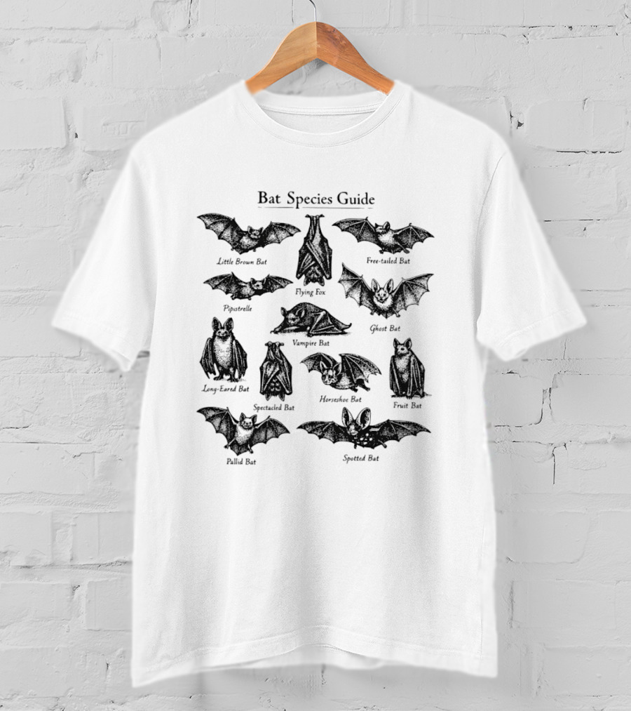 Bat Species Guide Little Brown Ghost Vampire Horseshoe Wildlife Zoology T-Shirt