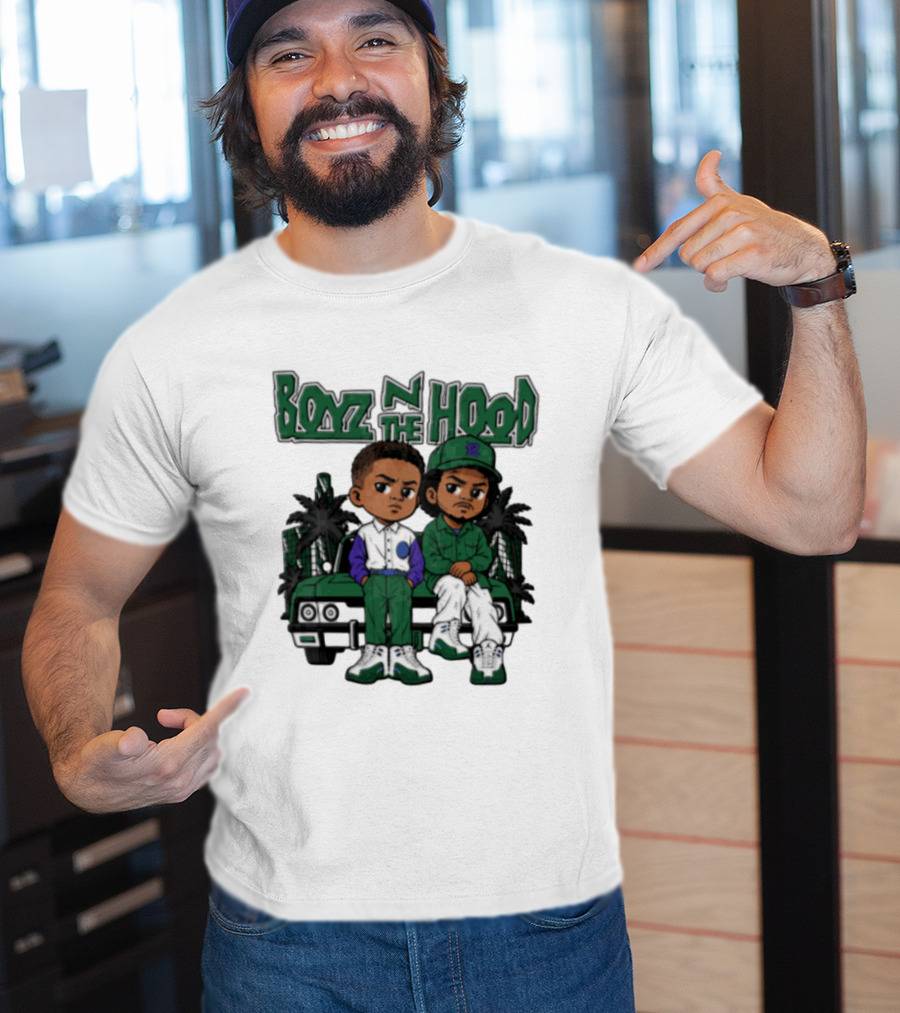 Boyz N The Hood Cartoon Boys Green Car Palm Trees T-Shirt