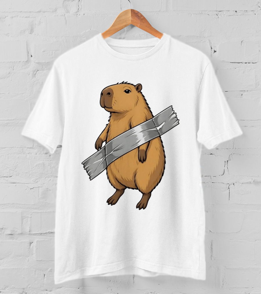 Capybara Holding Duct Tape Rodent Iconic Funny Meme T-Shirt