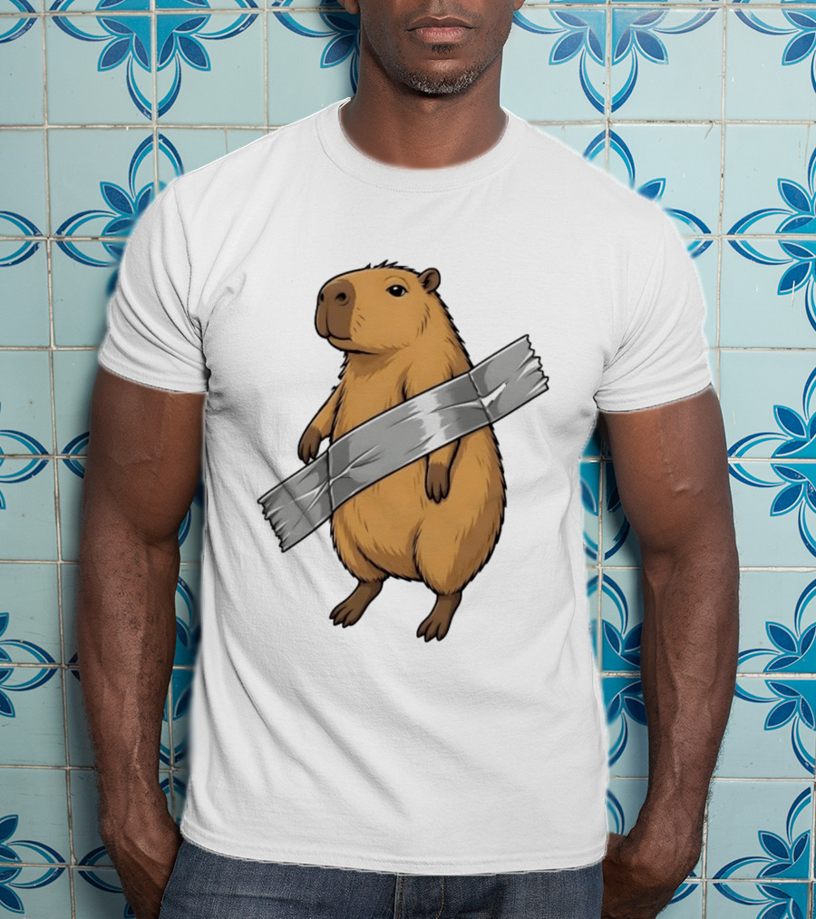 Capybara Holding Duct Tape Rodent Iconic Funny Meme T-Shirt
