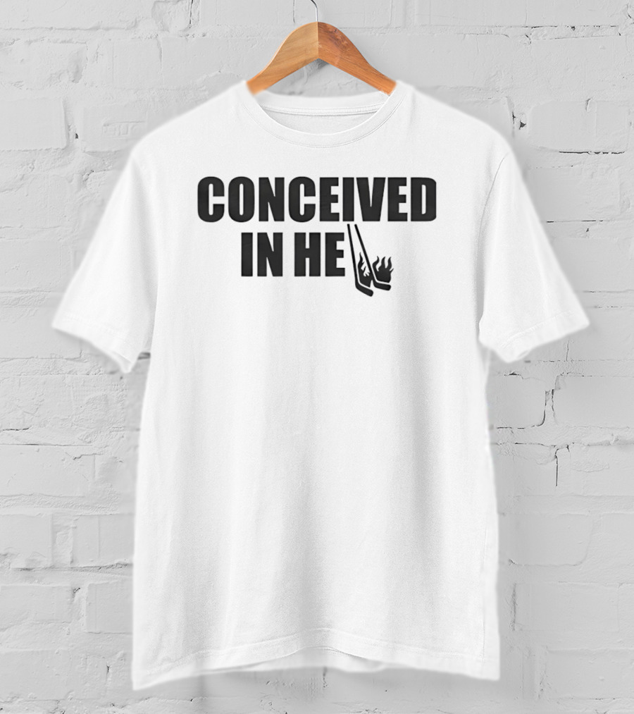 Conceived In Hell Hockey Sticks Flames T-Shirt