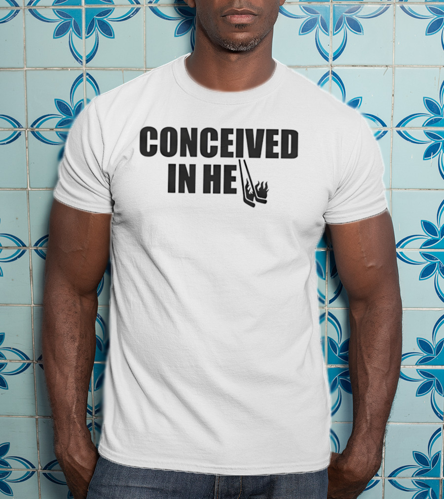 Conceived In Hell Hockey Sticks Flames T-Shirt