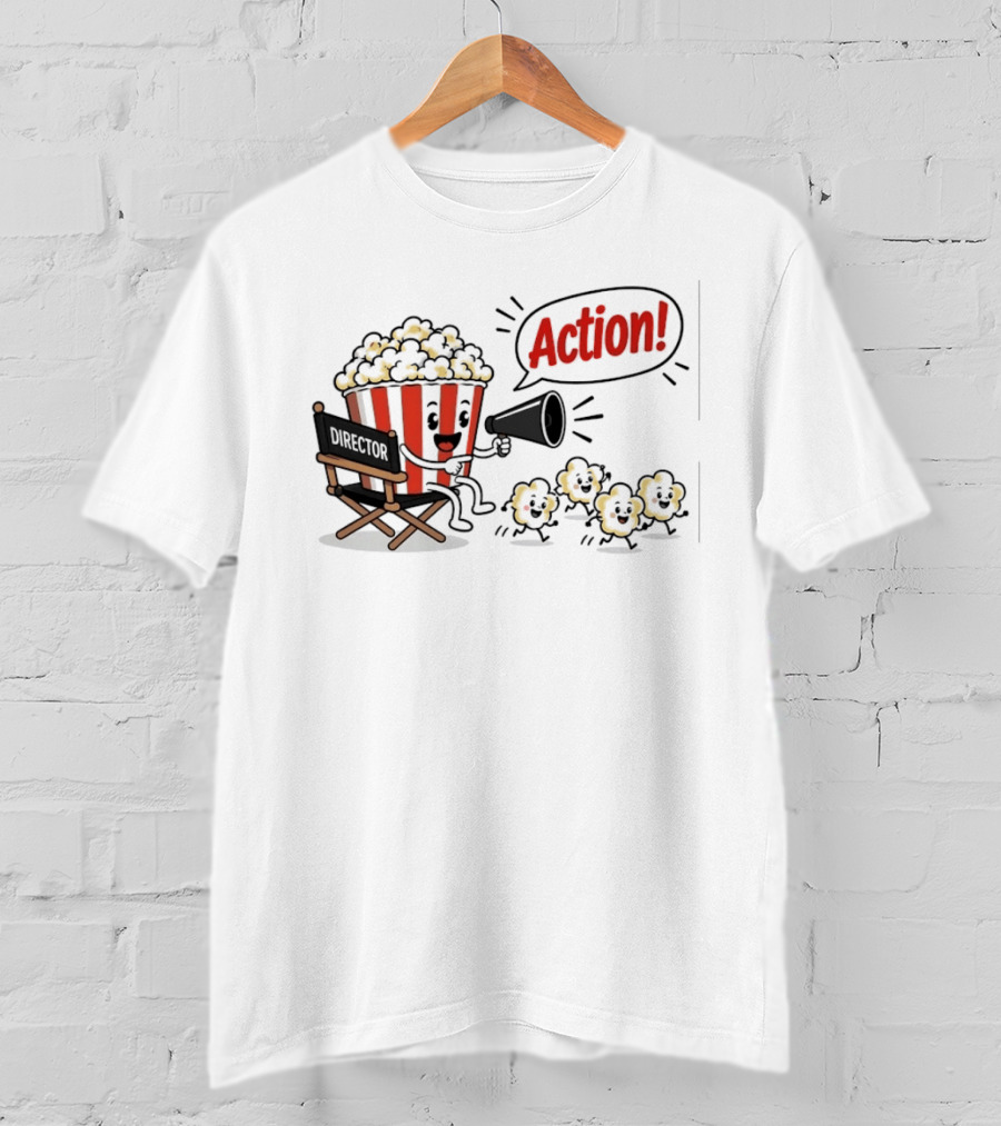 Director Popcorn Calling Action Movie Night Chair Megaphone T-Shirt
