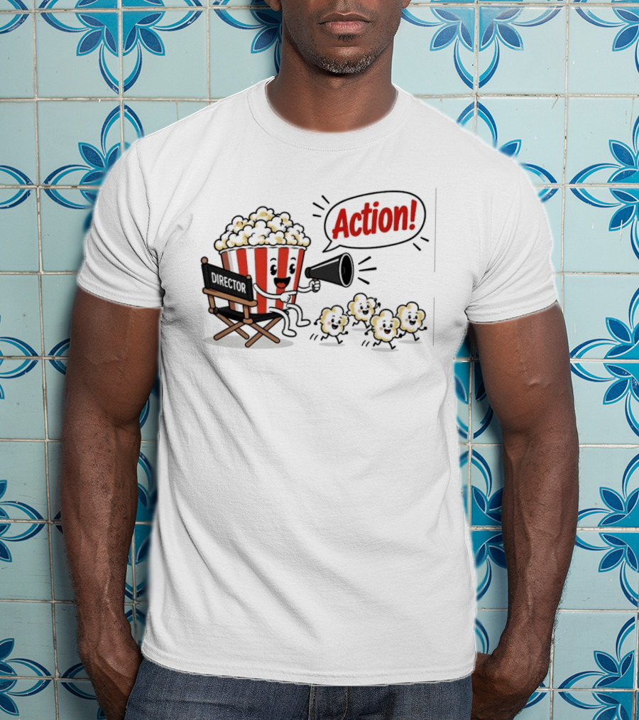 Director Popcorn Calling Action Movie Night Chair Megaphone T-Shirt