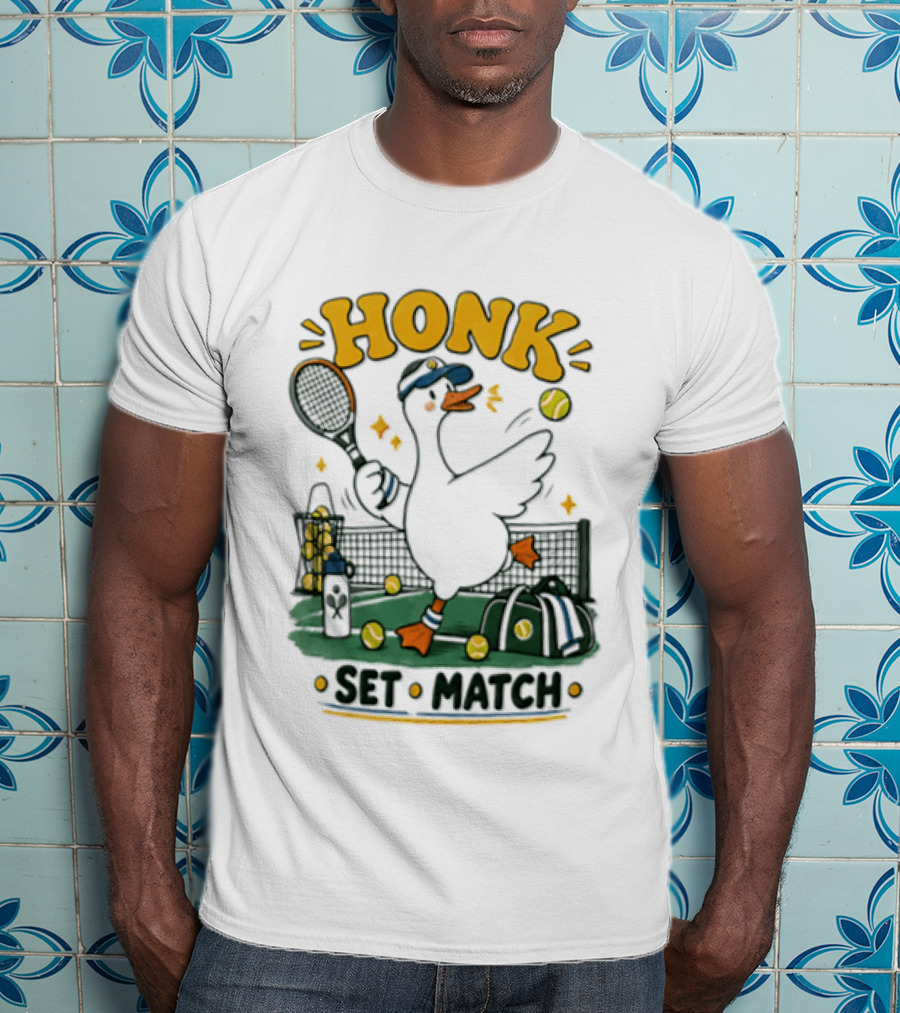 Honk Set Match Duck Playing Tennis Cartoon T-Shirt