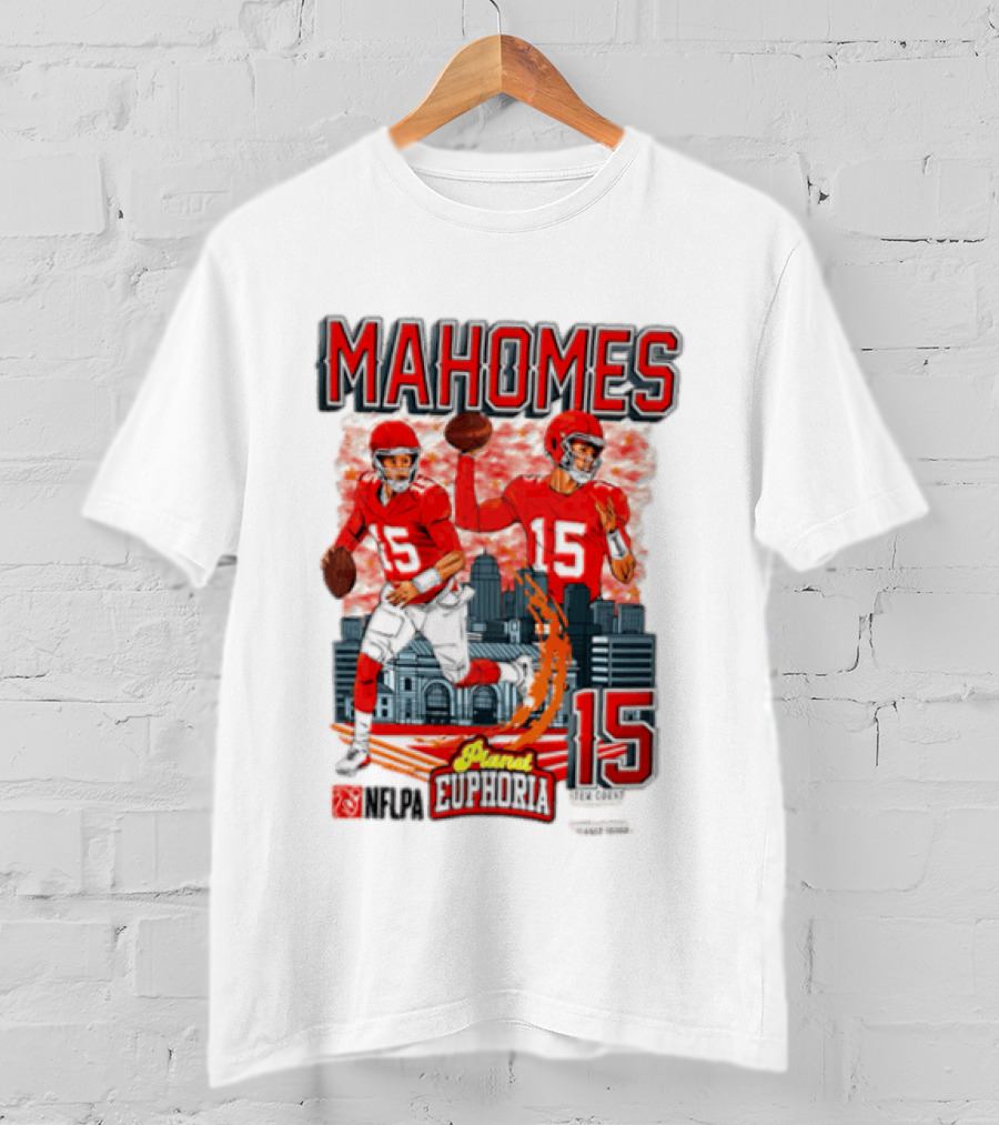 Mahomes Kansas City Chiefs Quarterback Euphoria 15 Skyline NFL Players T-Shirt
