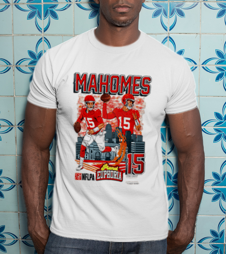Mahomes Kansas City Chiefs Quarterback Euphoria 15 Skyline NFL Players T-Shirt