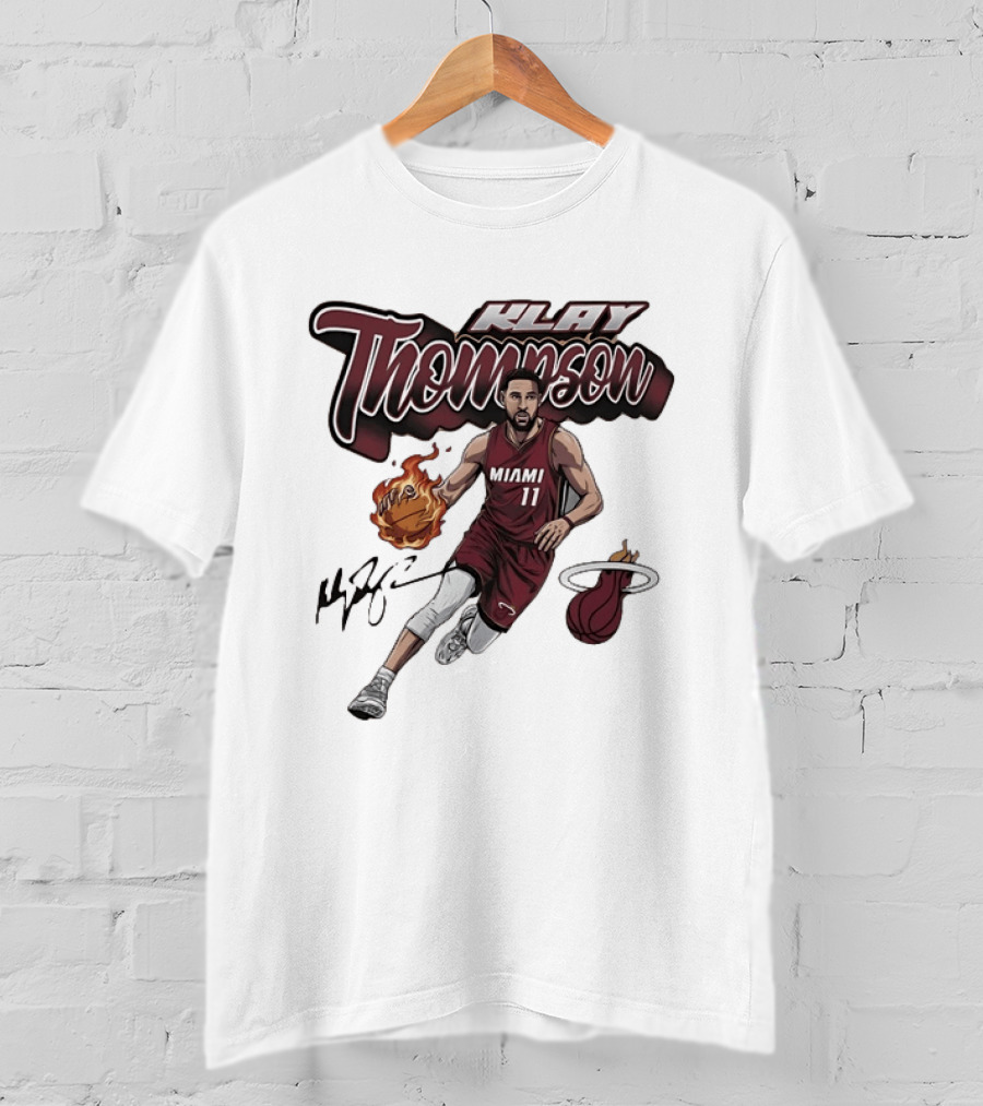 Klay Thompson Miami Heat NBA Basketball Flaming Ball Signature T-Shirt