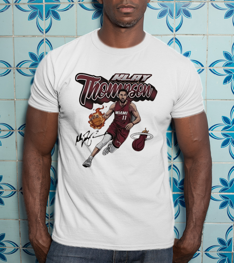 Klay Thompson Miami Heat NBA Basketball Flaming Ball Signature T-Shirt