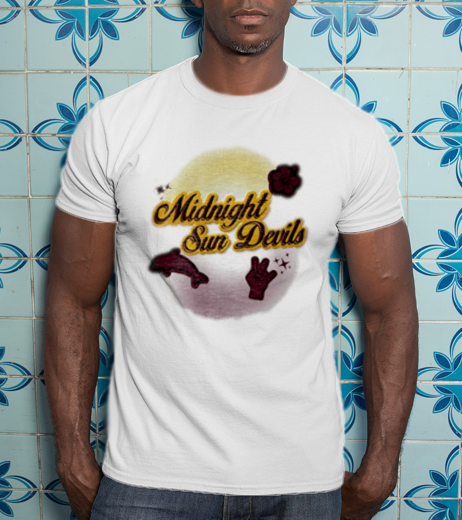 Midnight Sun Devils Hibiscus Flower Dolphin And Peace Sign T-Shirt