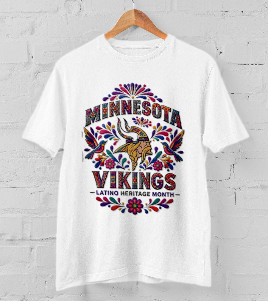 Minnesota Vikings Latino Heritage Month Viking Floral Hummingbird T-Shirt