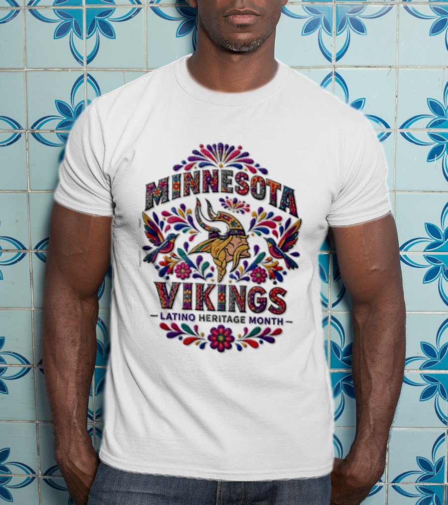 Minnesota Vikings Latino Heritage Month Viking Floral Hummingbird T-Shirt