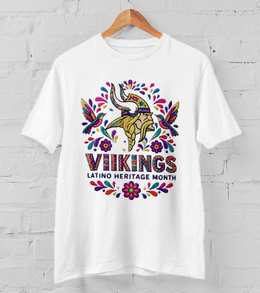 Minnesota Vikings Latino Heritage Month Viking Hummingbirds Floral Folk T-Shirt