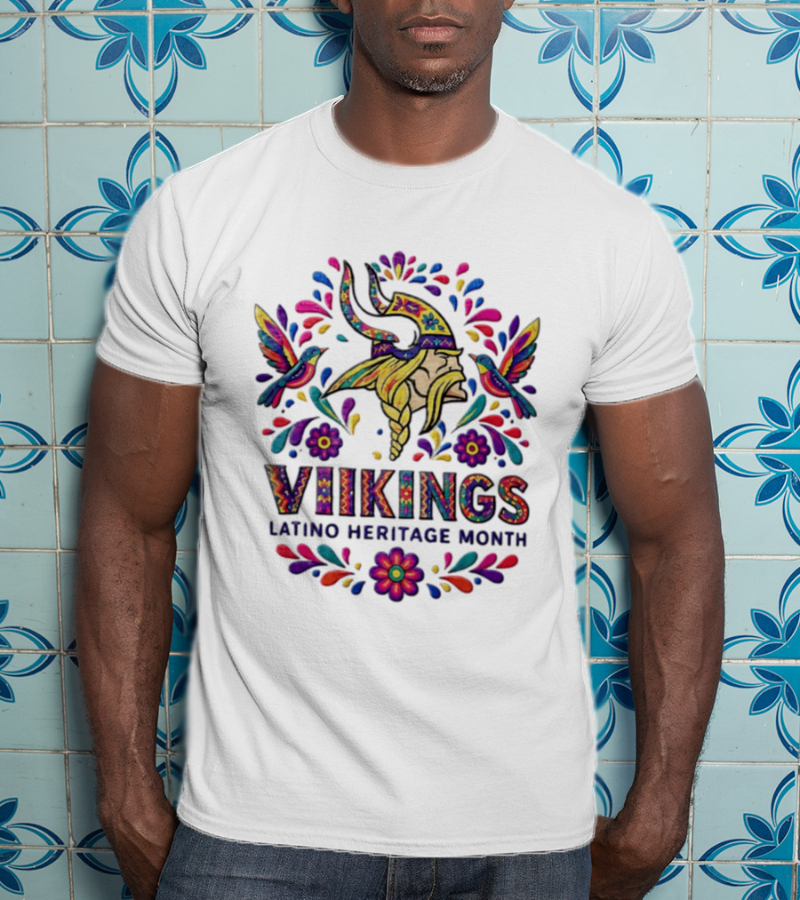 Minnesota Vikings Latino Heritage Month Viking Hummingbirds Floral Folk T-Shirt