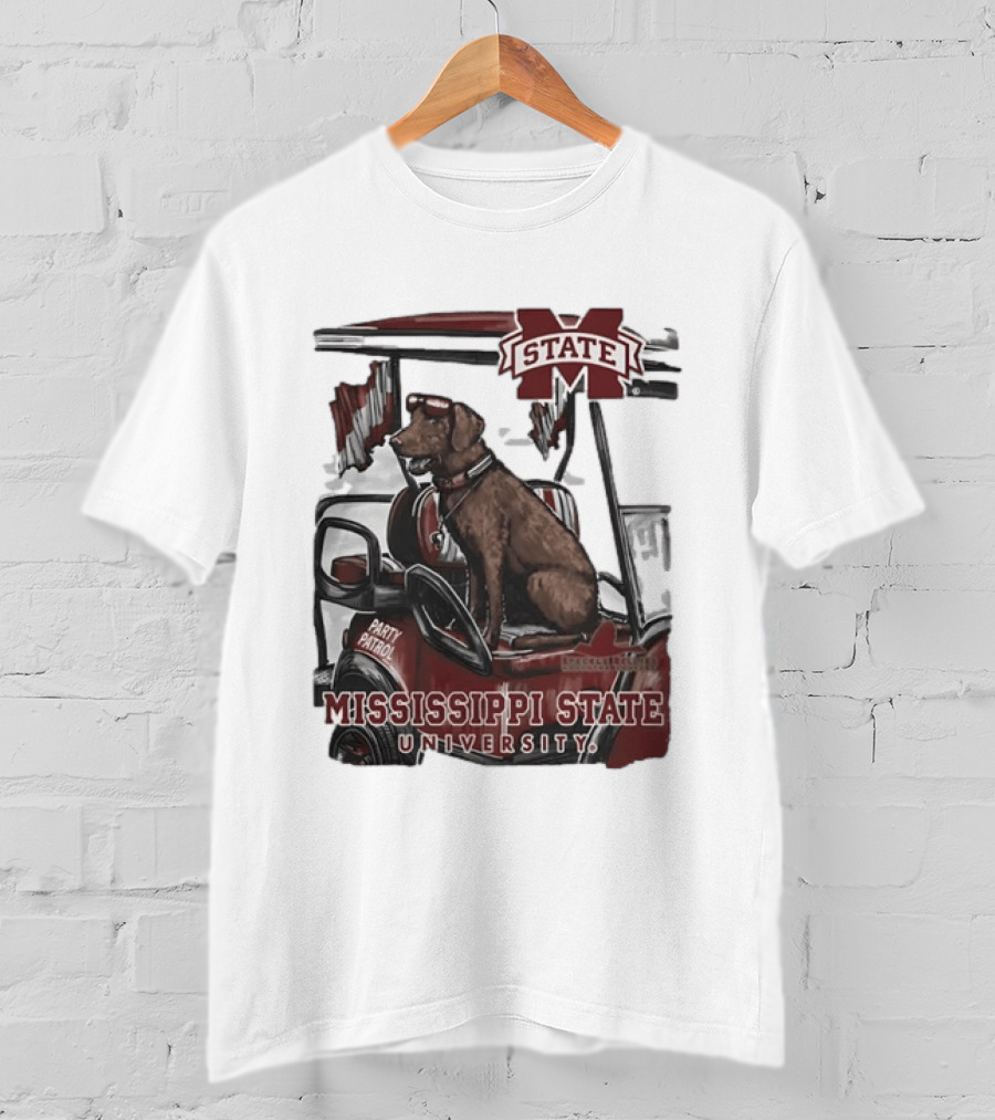Mississippi State University Bulldogs Party Patrol Brown Lab Golf Cart T-Shirt