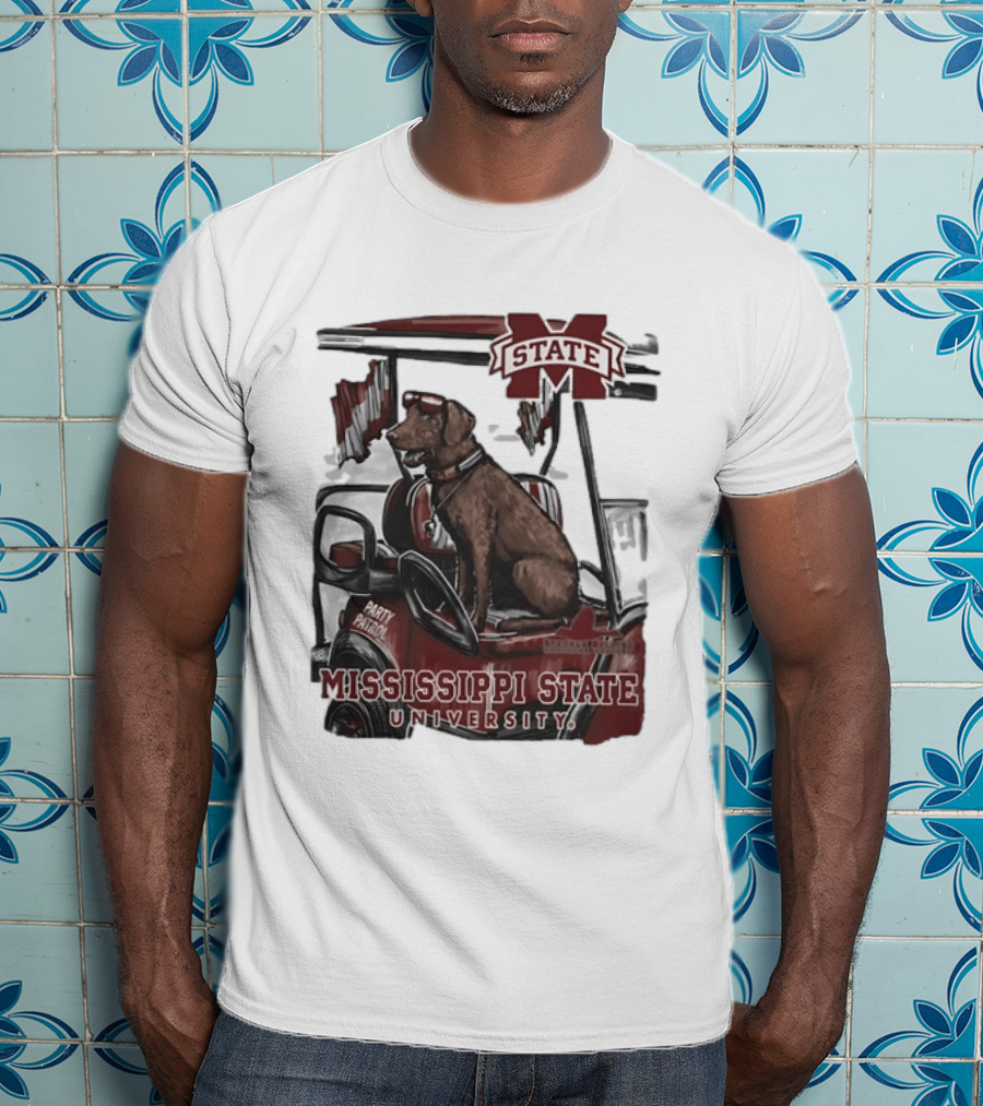 Mississippi State University Bulldogs Party Patrol Brown Lab Golf Cart T-Shirt