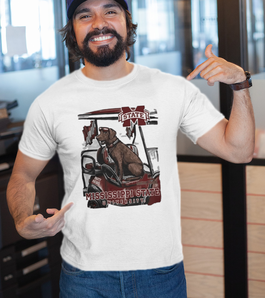 Mississippi State University Bulldogs Party Patrol Brown Lab Golf Cart T-Shirt