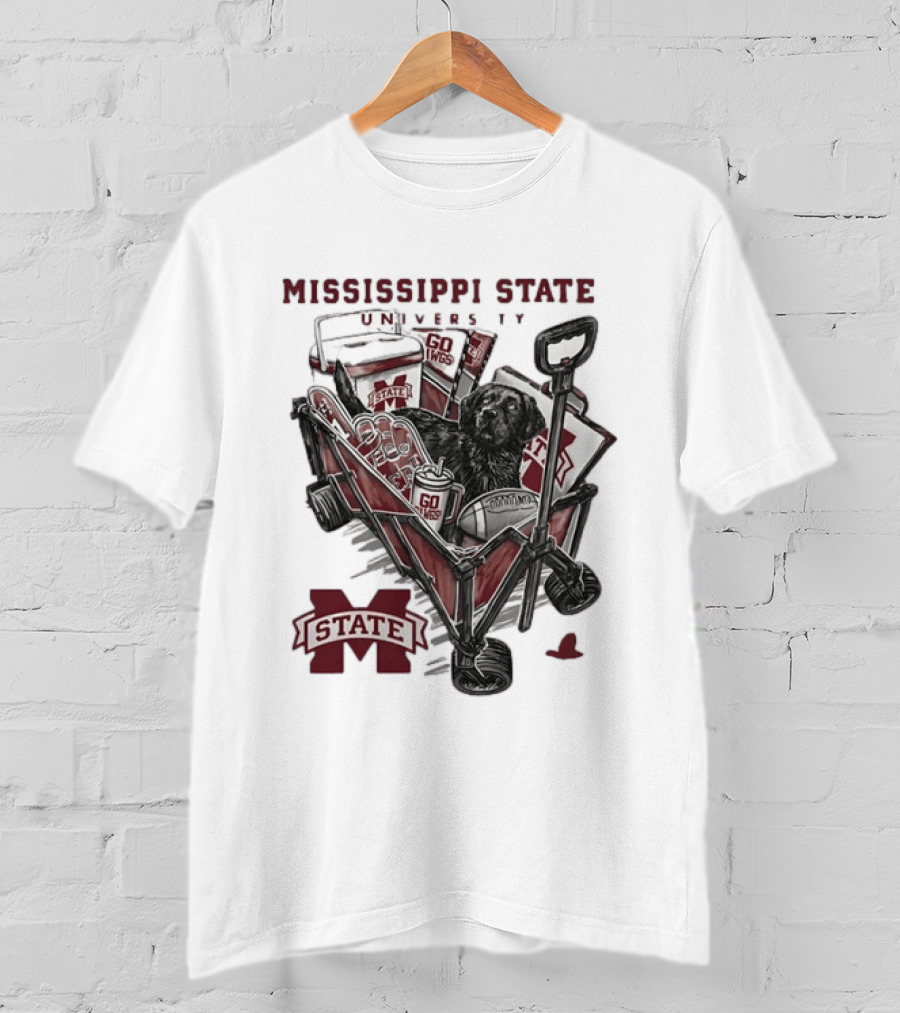 Mississippi State University Go Dawgs Tailgate Wagon With Dog And Drinks T-Shirt