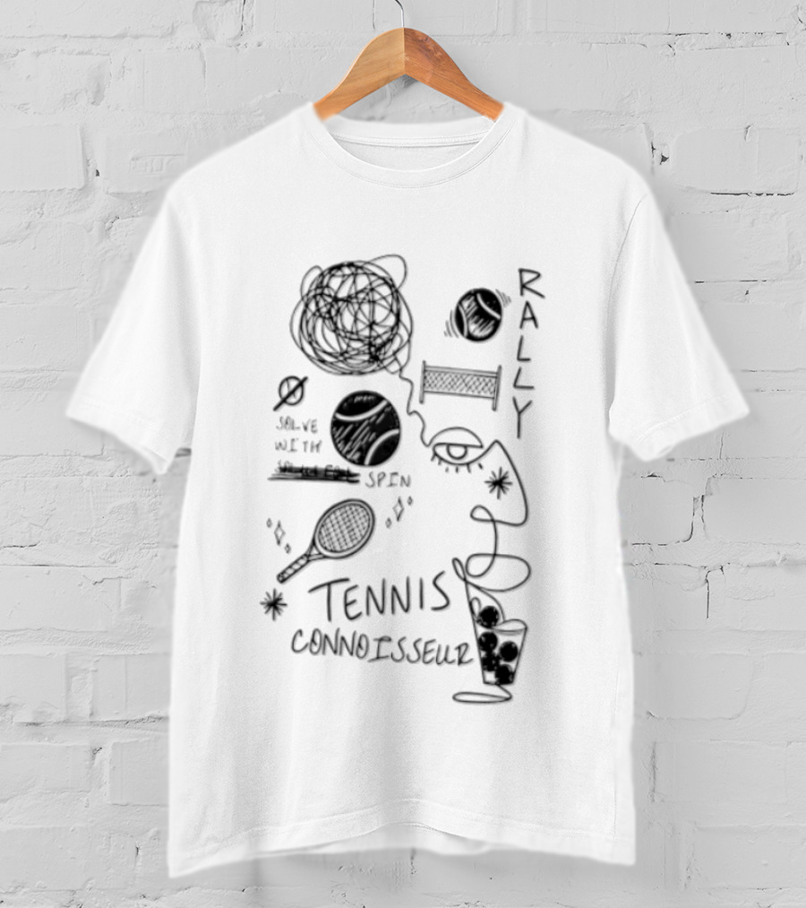 Rally Solve With Spin Tennis Connoisseur Racket Balls Net Face T-Shirt