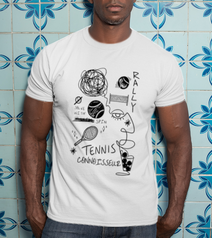 Rally Solve With Spin Tennis Connoisseur Racket Balls Net Face T-Shirt