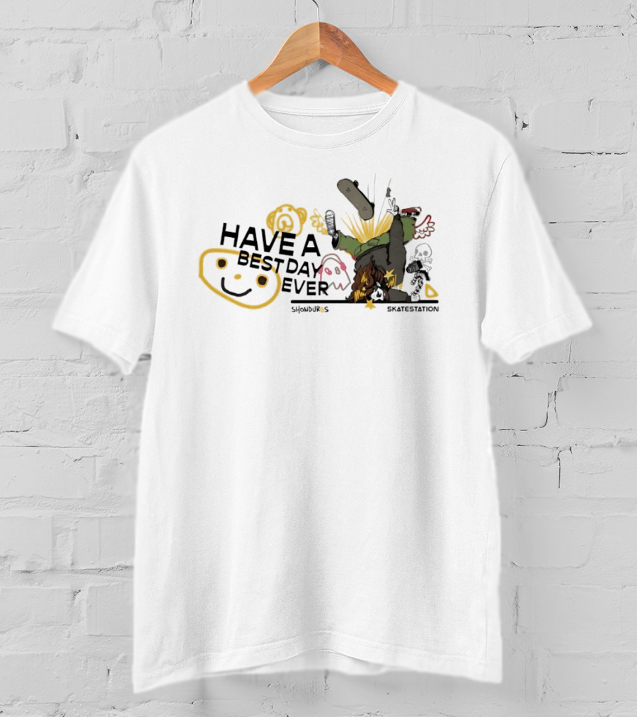 SHONDUROS Have A Best Day Ever Skatestation Smiley Skateboarding T-Shirt