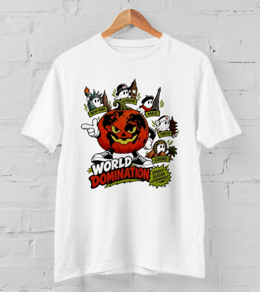 World Domination Pumpkin Spooky Season Everywhere New York London Paris Tokyo Cairo T-Shirt