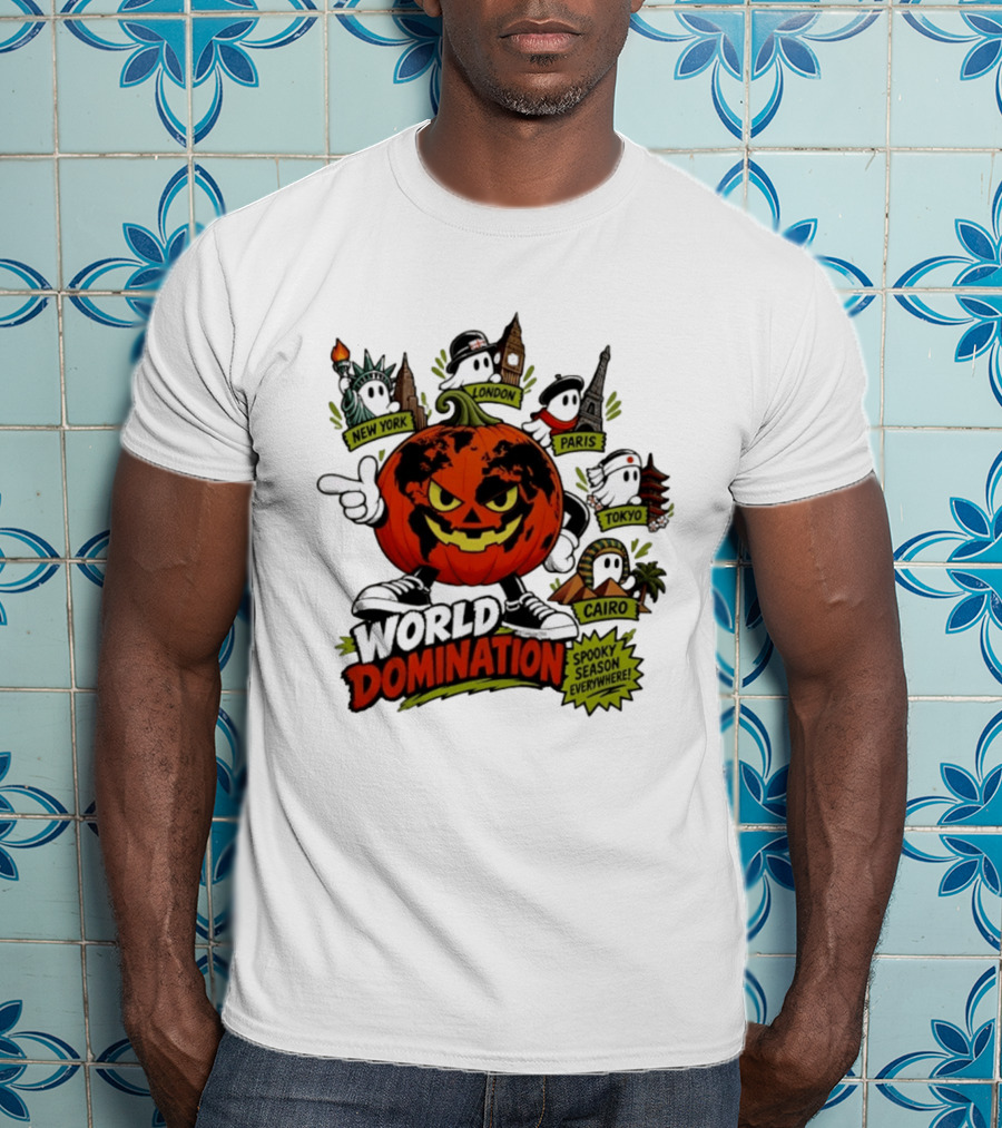 World Domination Pumpkin Spooky Season Everywhere New York London Paris Tokyo Cairo T-Shirt