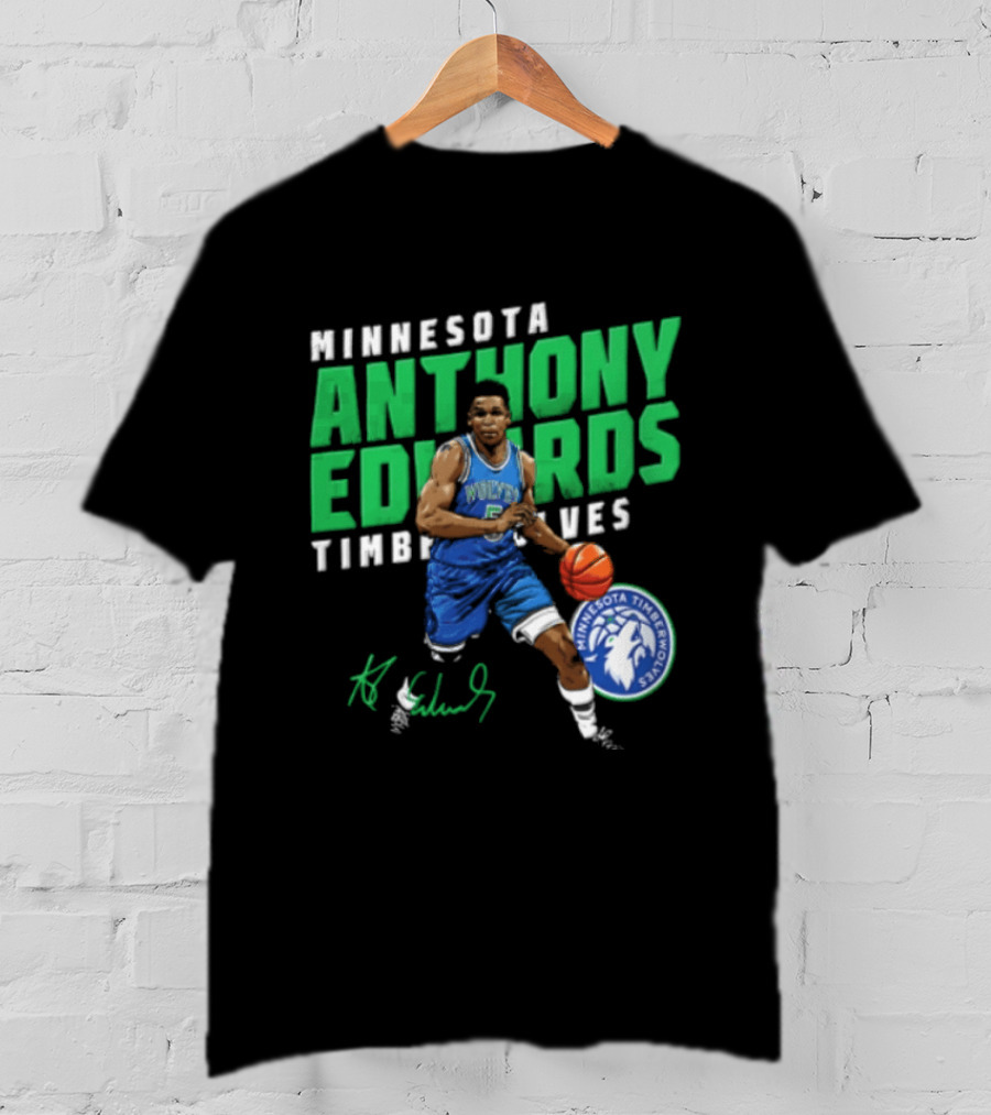 Anthony Edwards Minnesota Timberwolves NBA 5 Basketball Player Dribbling Ball T-Shirt
