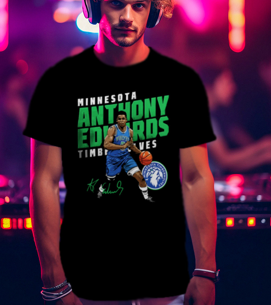 Anthony Edwards Minnesota Timberwolves NBA 5 Basketball Player Dribbling Ball T-Shirt