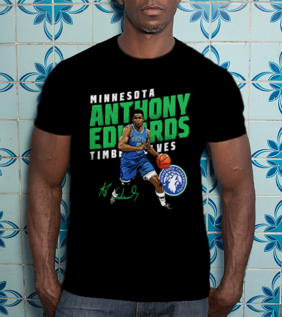 Anthony Edwards Minnesota Timberwolves NBA 5 Basketball Player Dribbling Ball T-Shirt