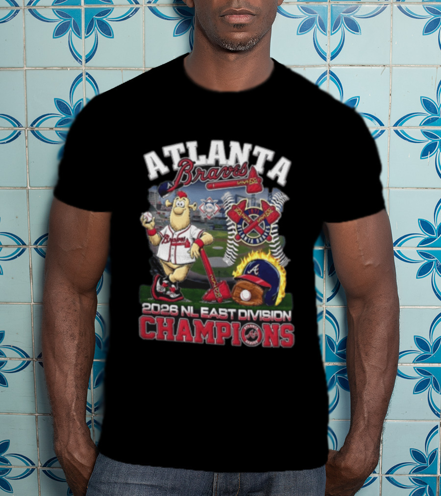 Atlanta Braves 2026 NL East Division Champions Stadium With Mascot And Baseball Bat T-Shirt