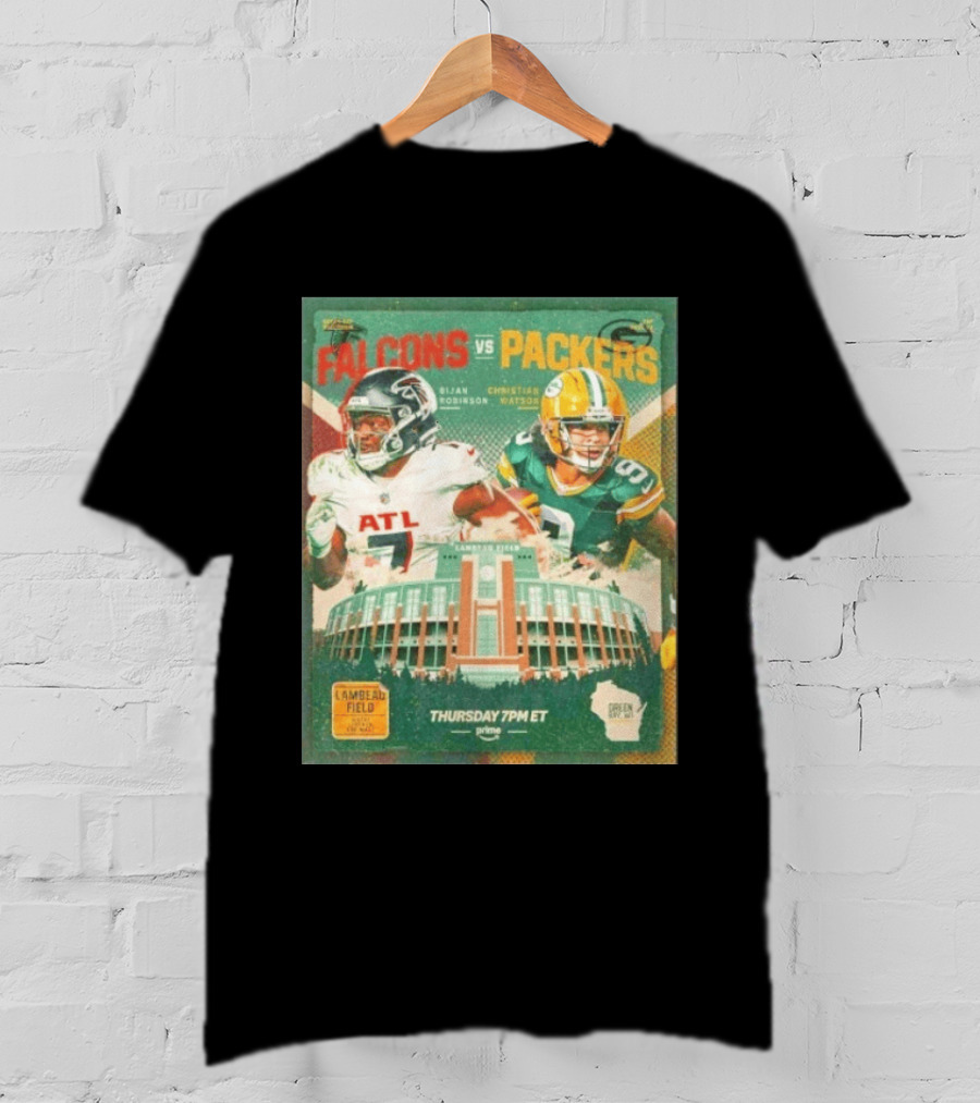 Bijan Robinson Christian Watson Falcons Vs Packers Lambeau Field Thursday 7PM ET Prime 2026 T-Shirt